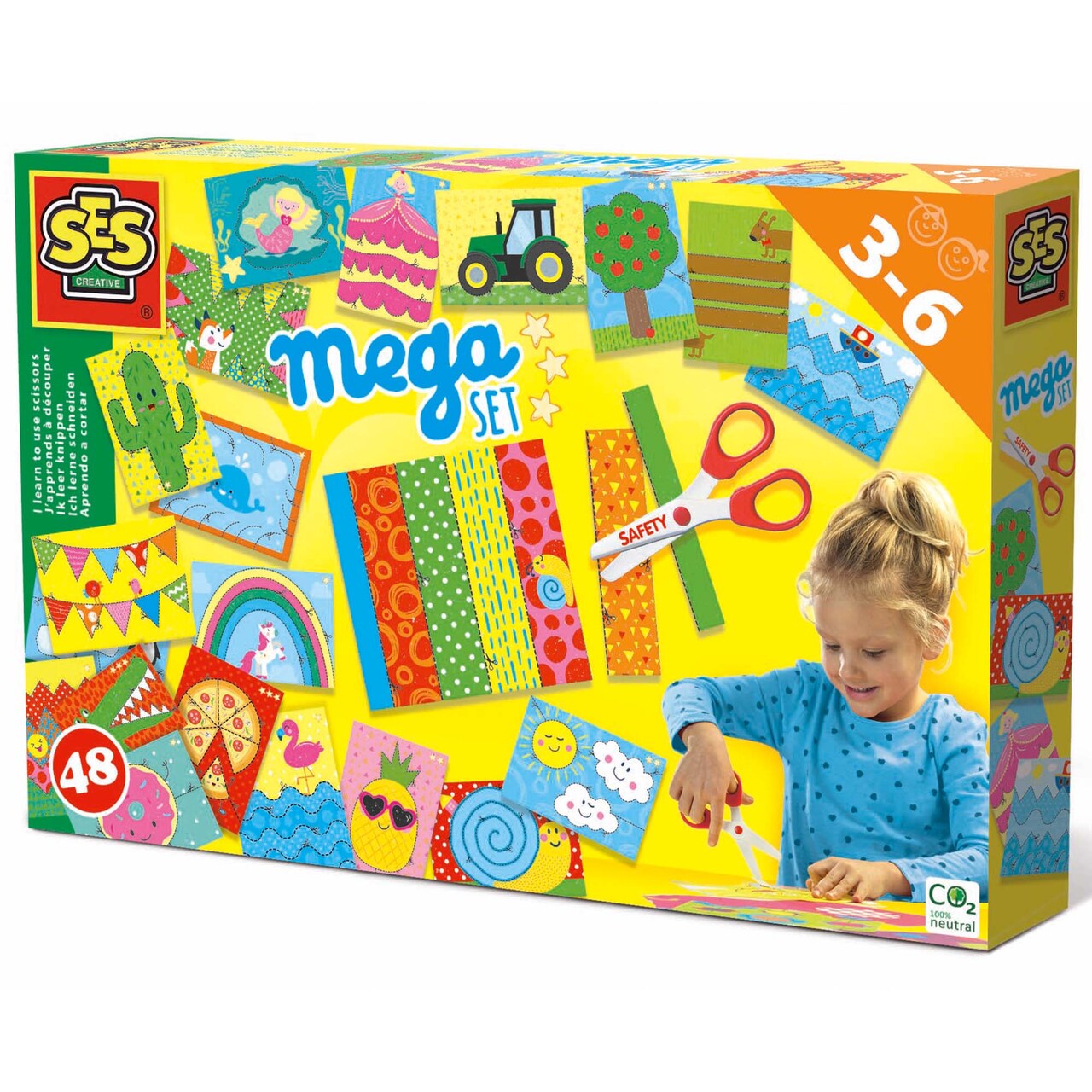 SES Creative: I Learn to Use Scissors - Mega Set - 48pc Arts & Craft Set, Cutting Sheets, Safety Scissors, Safe For Hair, Learning Kit, Kids Ages 3+